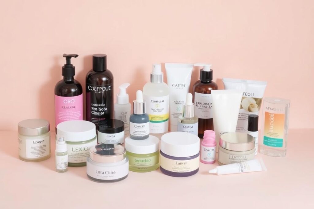 A clean, minimalist display of various affordable skincare products arranged artfully on a soft, pastel-colored background. The items should include bottles, jars, and tubes of moisturizers, cleansers, serums, and other essential skincare items from well-known budget-friendly brands. Lighting should be soft and diffused, creating a warm, inviting atmosphere. The camera angle should be slightly elevated, capturing the products from a slightly overhead perspective to showcase their design and packaging. The overall mood should convey a sense of accessibility, quality, and attainability, reflecting the "Affordable Skincare Brands with Great Results" theme. A clean, minimalist display of various affordable skincare products arranged artfully on a soft, pastel-colored background. The items should include bottles, jars, and tubes of moisturizers, cleansers, serums, and other essential skincare items from well-known budget-friendly brands. Lighting should be soft and diffused, creating a warm, inviting atmosphere. The camera angle should be slightly elevated, capturing the products from a slightly overhead perspective to showcase their design and packaging. The overall mood should convey a sense of accessibility, quality, and attainability, reflecting the "Affordable Skincare Brands with Great Results" theme.