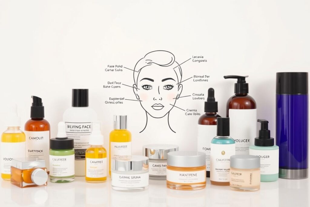 A high-quality, artistically styled skincare routine guide set against a clean, minimalist background. In the foreground, an arrangement of various skincare products, including serums, creams, and cleansers, positioned on a white surface with soft, even lighting. The middle ground features a simple, line-drawn illustration of a human face with key skincare steps annotated. The background is a soft, neutral tone, creating a calming, spa-like atmosphere that emphasizes the importance of a thoughtful, tailored skincare regimen to avoid common mistakes.