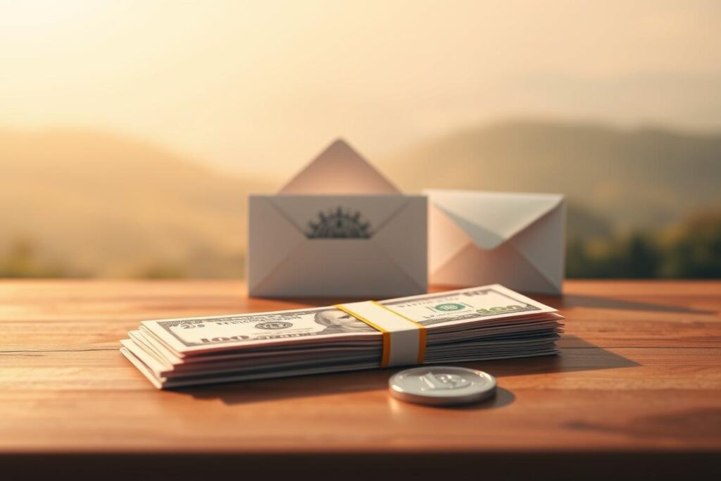 A tranquil scene of a serene high-yield savings account and government bonds, backlit by a warm, golden glow. The foreground features a stack of crisp dollar bills and a gleaming silver coin nestled atop a wooden table, casting gentle shadows. In the middle ground, a pair of government bonds in elegant envelopes stand proudly, their intricate designs and calming hues reflecting the promise of steady returns. The background softly blurs into a soothing, pastel-tinted landscape, evoking a sense of financial security and long-term growth. Soft, diffused lighting bathes the scene, creating a contemplative, almost meditative atmosphere.