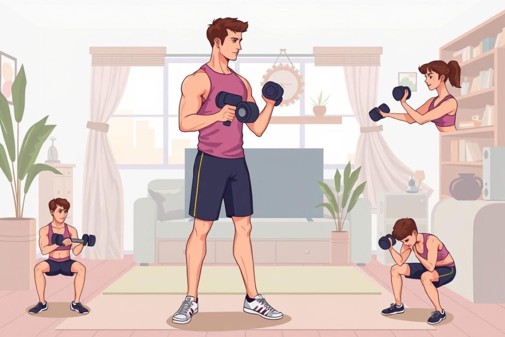 Image of a person performing dumbbell exercises at home