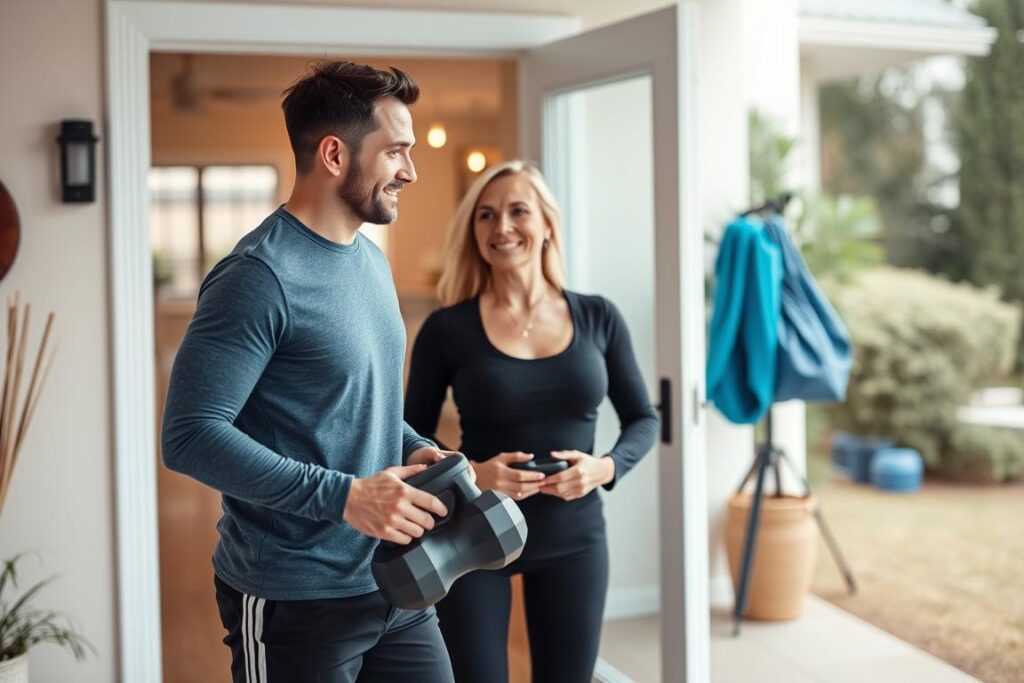 Imagine a personal trainer arriving at your doorstep, equipped with everything needed for a great workout. Imagine a personal trainer arriving at your doorstep, equipped with everything needed for a great workout.