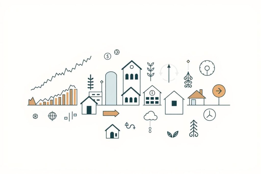 Prompt A diverse investment portfolio made up of various financial instruments, including stocks, bonds, real estate, and alternative assets, displayed against a clean, minimalist background. The stocks are represented by abstract graph lines and charts, the bonds by geometric shapes, the real estate by simplified house icons, and the alternative assets by symbolic icons. The portfolio elements are arranged in a balanced, harmonious composition, conveying a sense of stability, security, and long-term growth. Soft, diffused lighting creates a serene, contemplative atmosphere, emphasizing the importance of diversification for sustainable wealth accumulation.